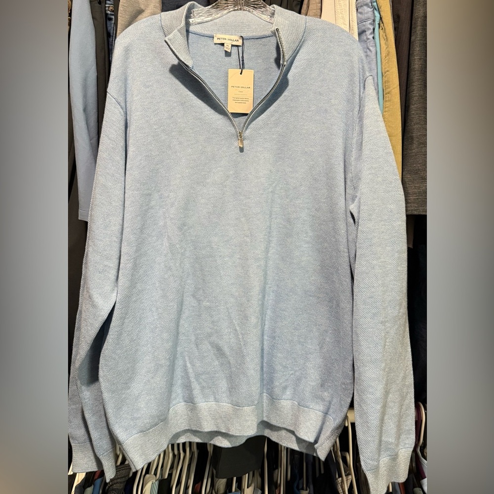 New With Tags Peter Millar Sky Blue Zip-Up Sweater XL